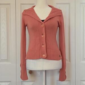 Y2K Kidcore Wide Roll Collar Cardigan Sweater Kenzie XS Coral Pink Floral Button